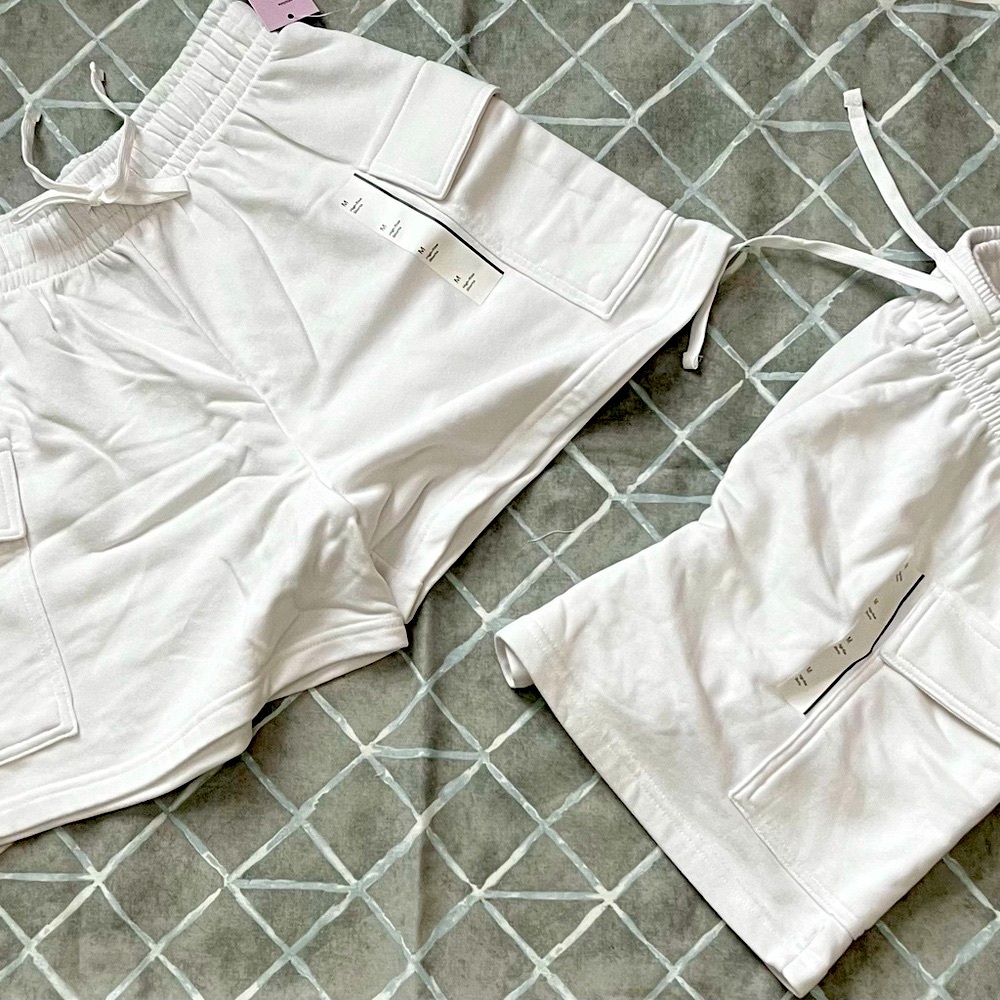 Wild Fable White Terry Cargo Shorts Elastic Waist 2 Shorts lot. Comfy Utility